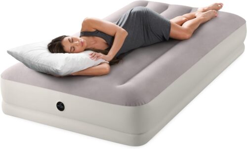 Intex Dura-Beam Standard Prestige Mid-Rise Air Mattress: Fiber-Tech – Twin Size – Quickfill USB Air Pump