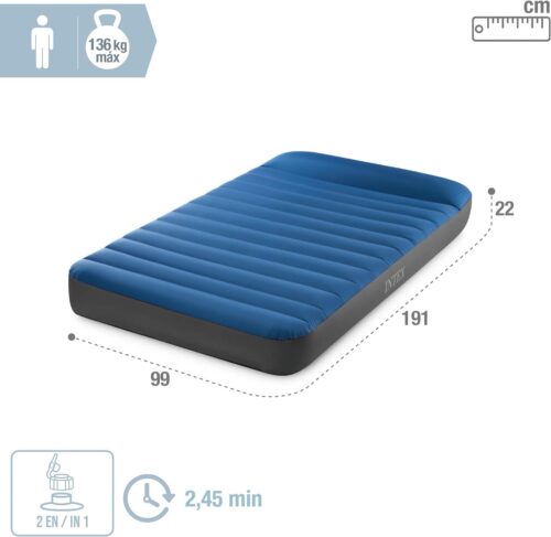 Intex Twin Dura-Beam Premaire Camping Mattress w/ USB150, Inflated Size: 99cm x 1.91m x 22cm